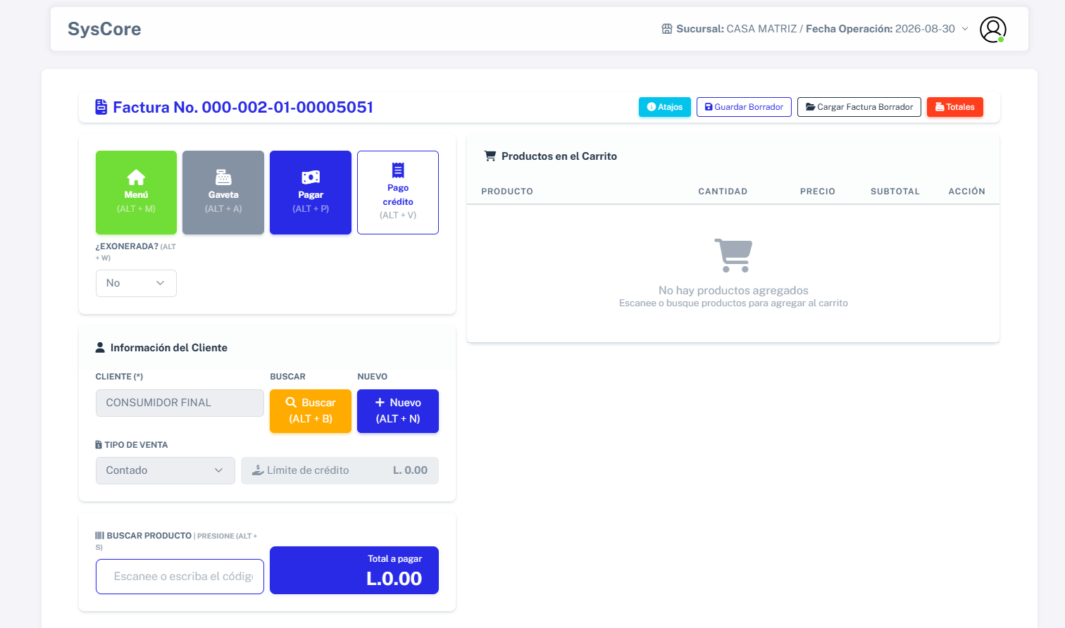 Punto de venta de SysCore